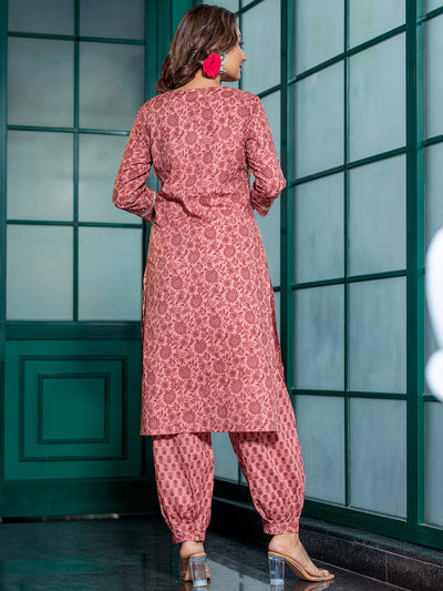 Pink Ethnic Motif Embroidered Kurta Set with Afgani Pant