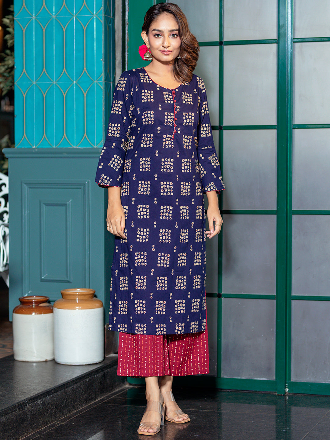 Navy Blue Kurta Palazzo Set