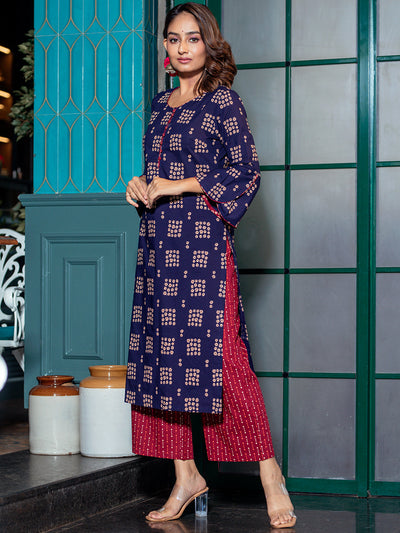 Navy Blue Kurta Palazzo Set