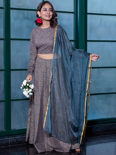 Grey & Gold Lehenga Choli With Organza Dupatta