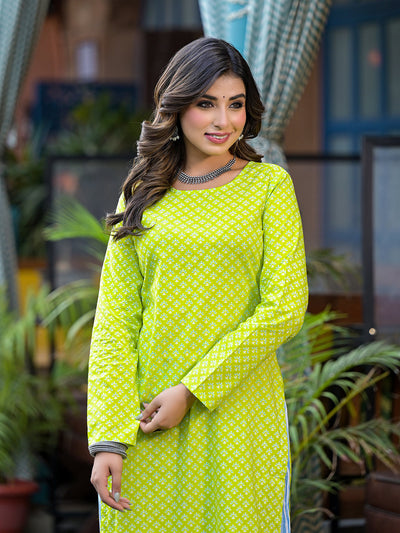 Lime Green kurta with Blue Palazzo