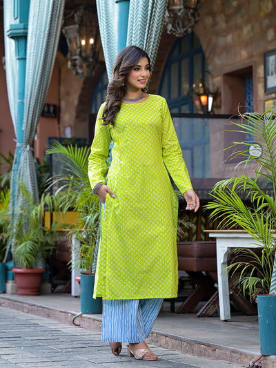 Lime Green kurta with Blue Palazzo