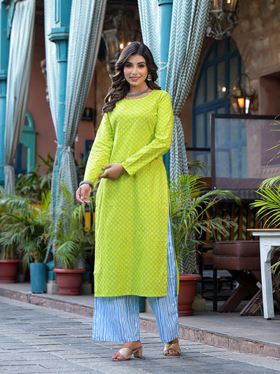 Lime Green kurta with Blue Palazzo