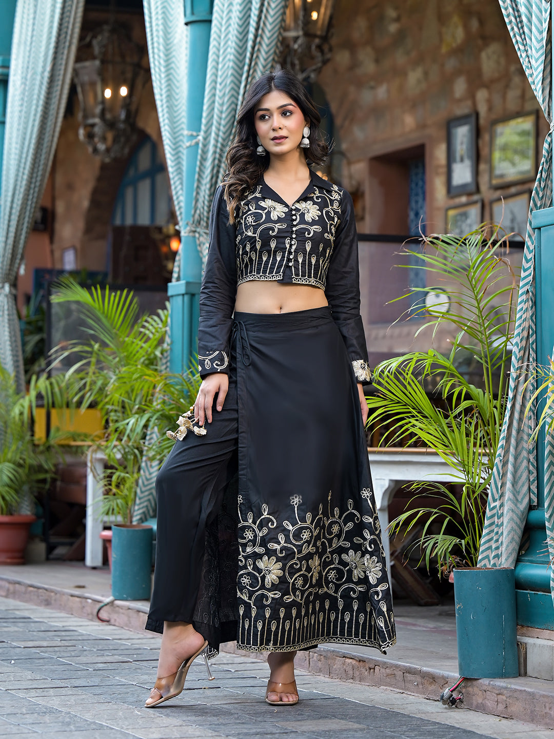 Black Gota Embroidered Pant Style Lehenga