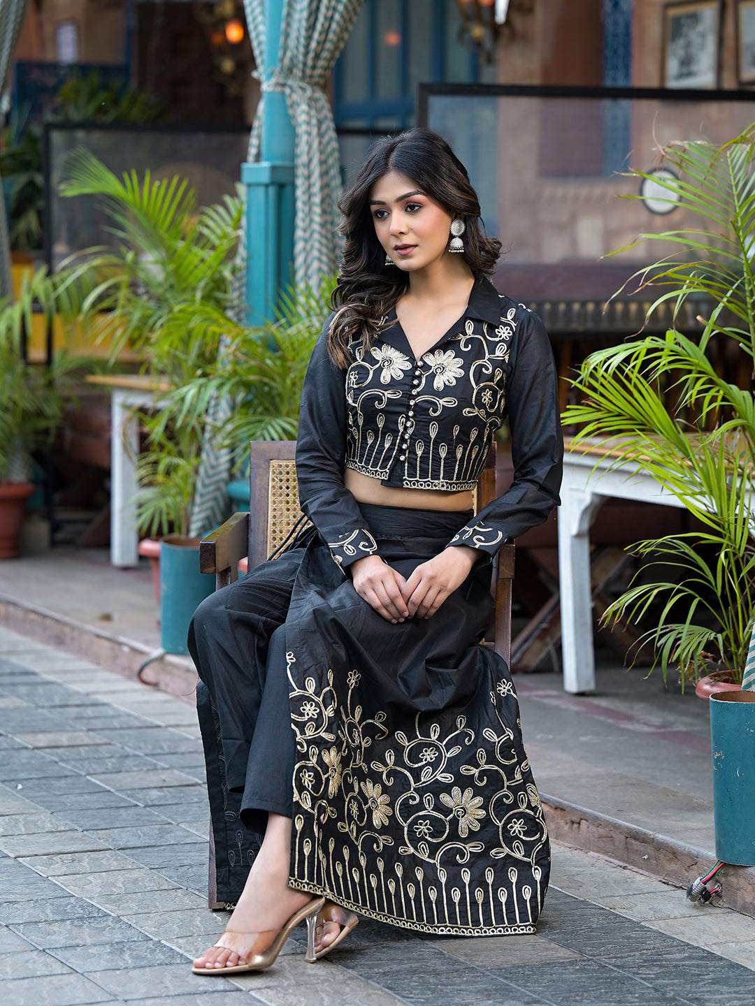 Black Gota Embroidered Pant Style Lehenga