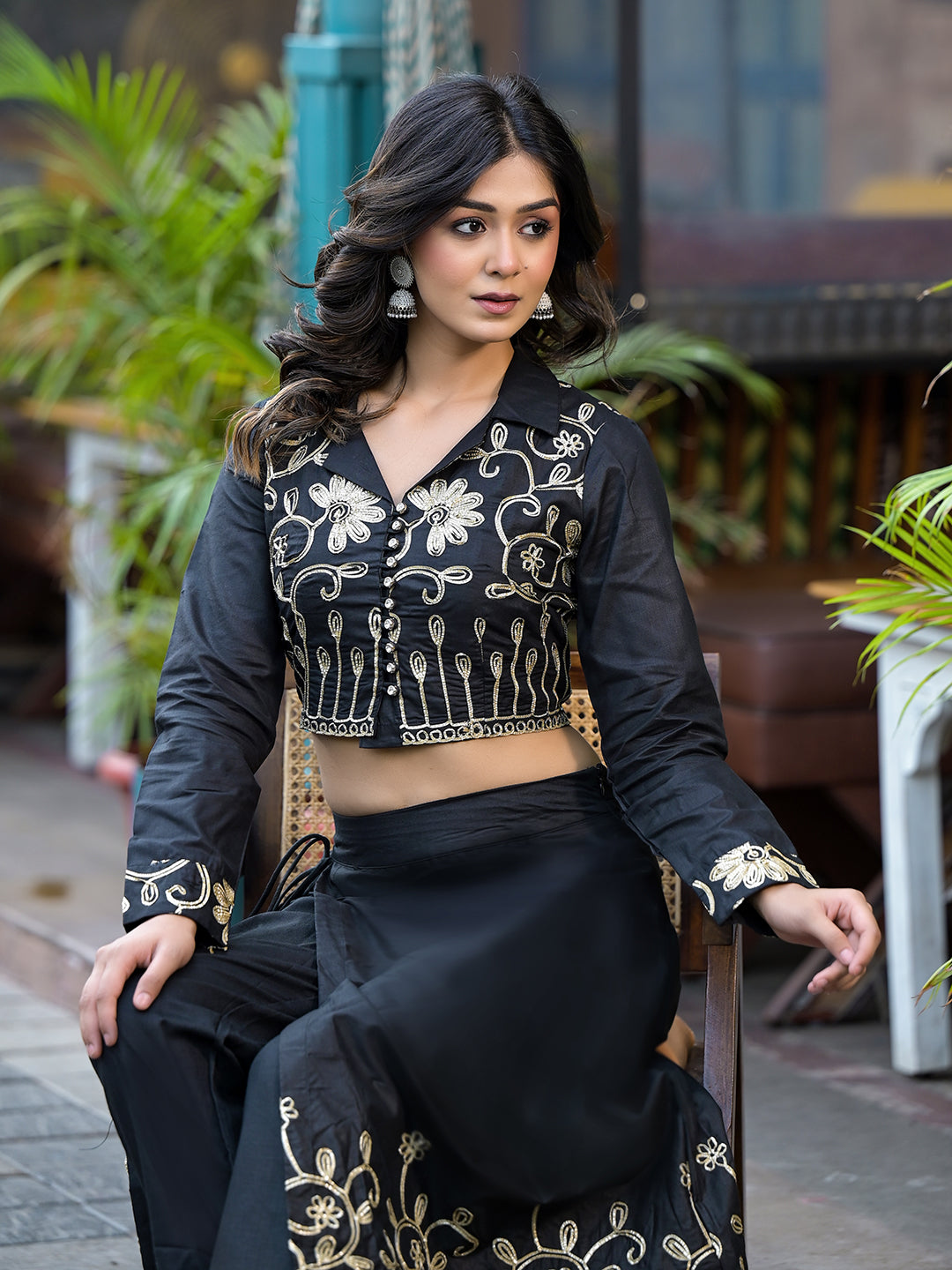 Black Gota Embroidered Pant Style Lehenga