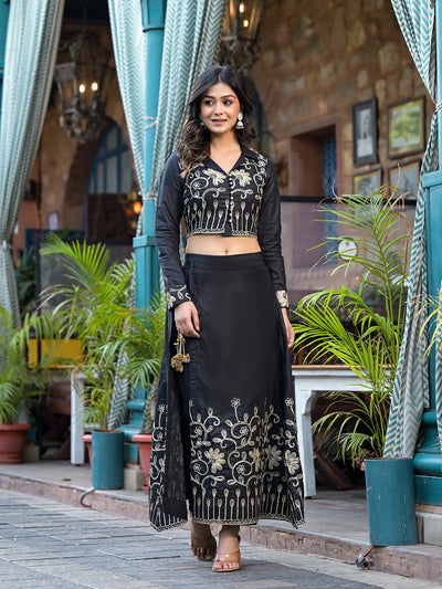 Black Gota Embroidered Pant Style Lehenga