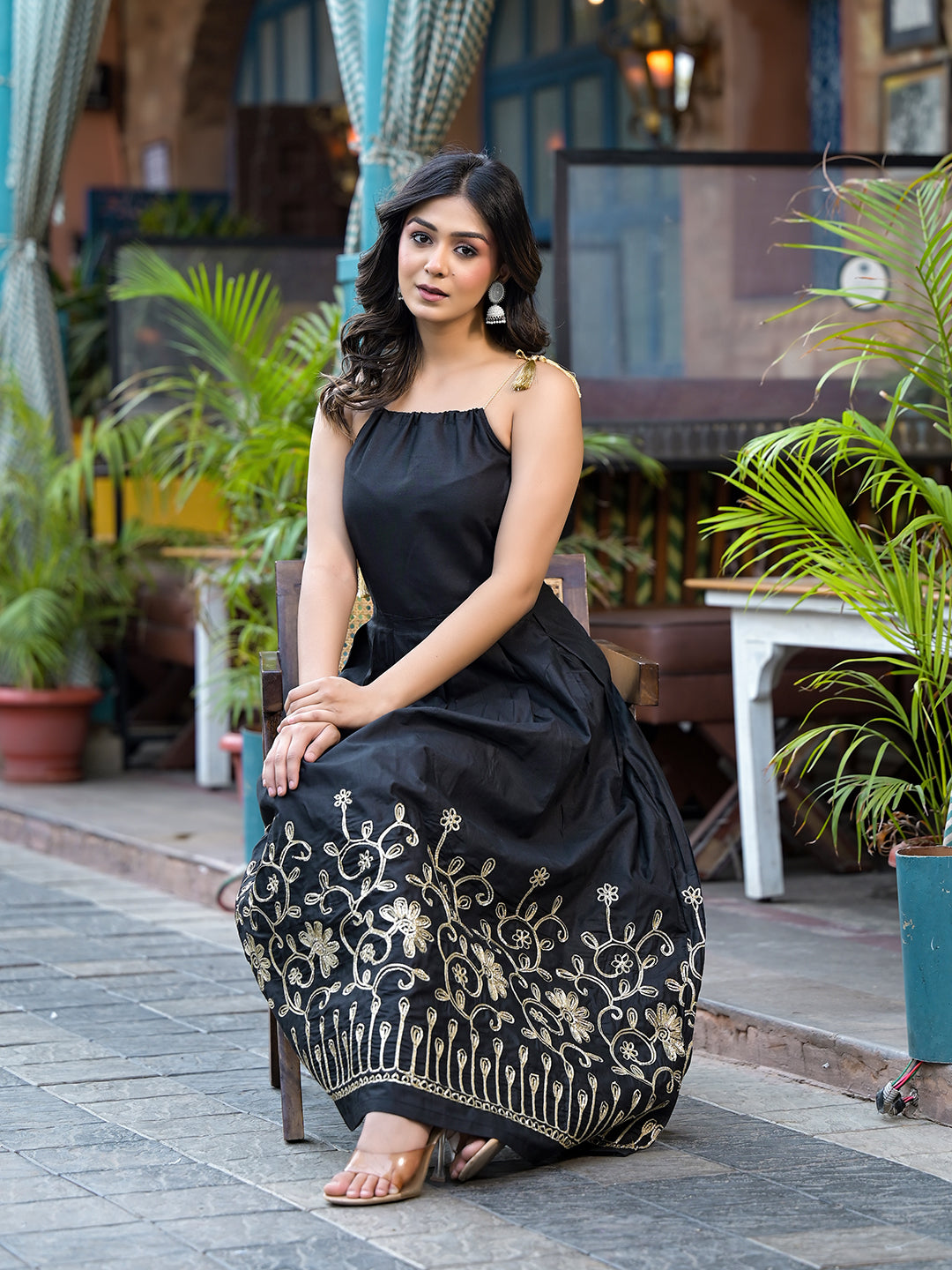 Black Gota Embroidered Maxi Dress