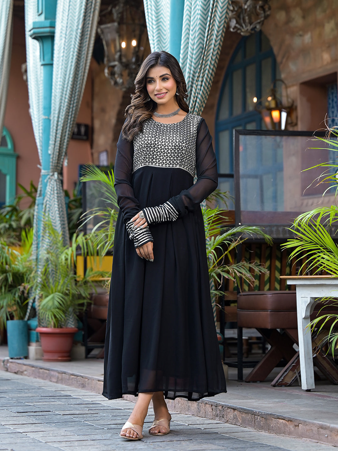 Black Sequinned Party Wear Maxi Dress