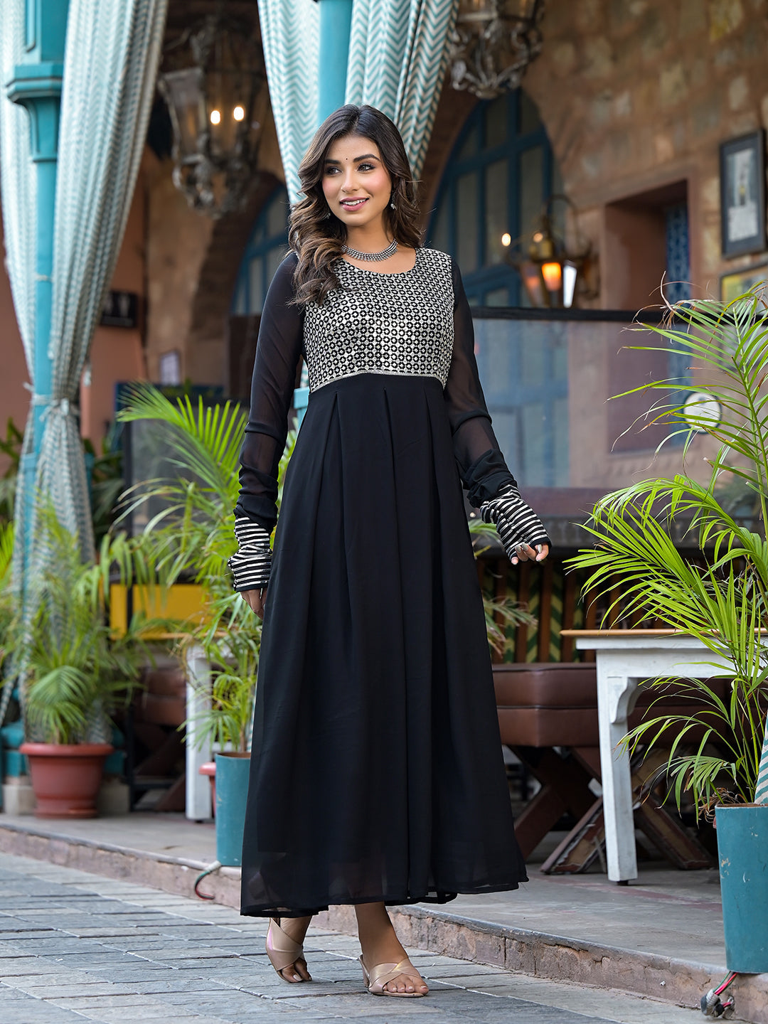 Black Sequinned Party Wear Maxi Dress