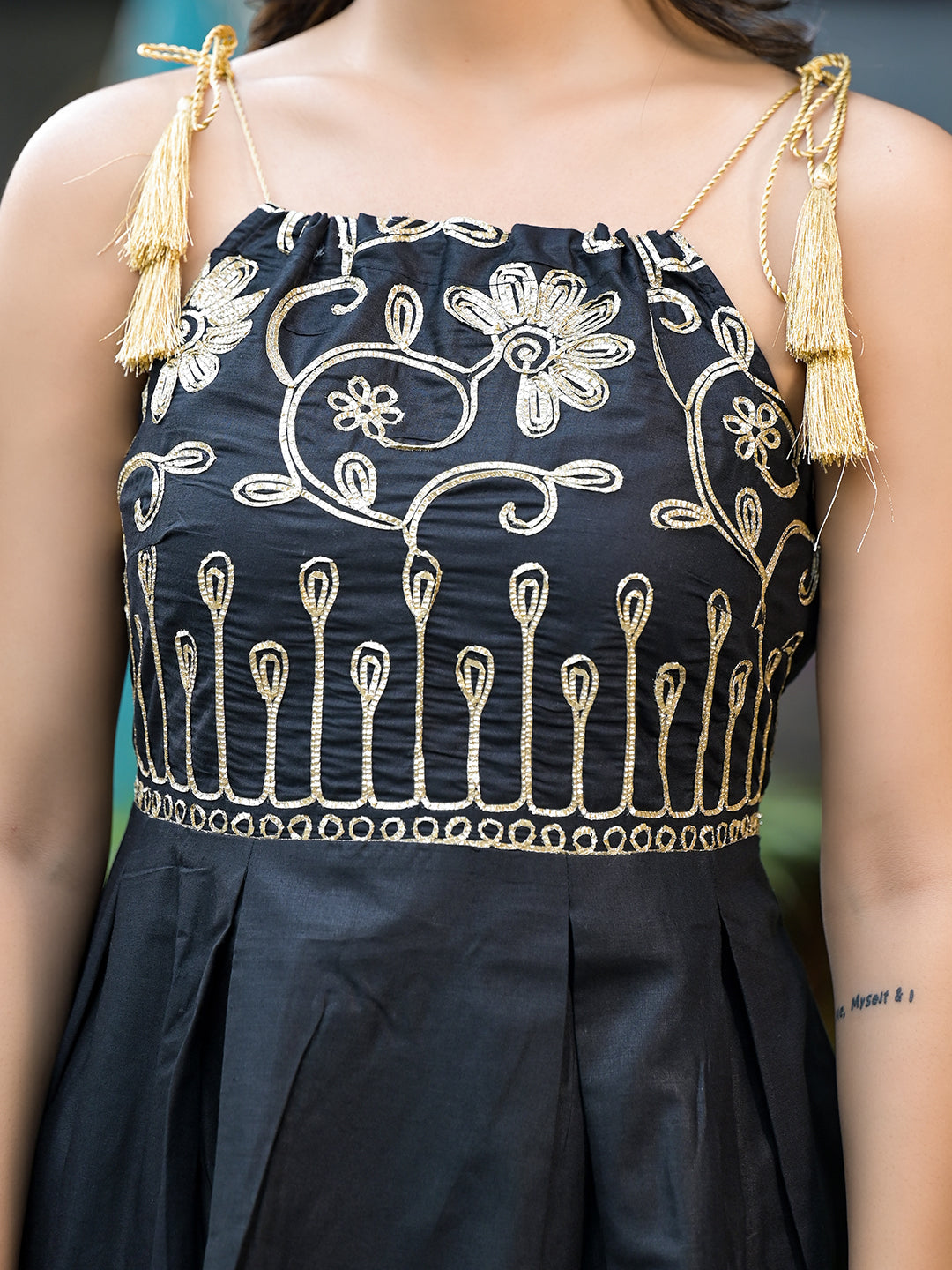 Black Gota Embroidered Midi Dress