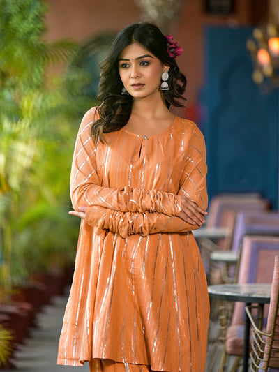 Orange Lurex pakistani Kurta Set