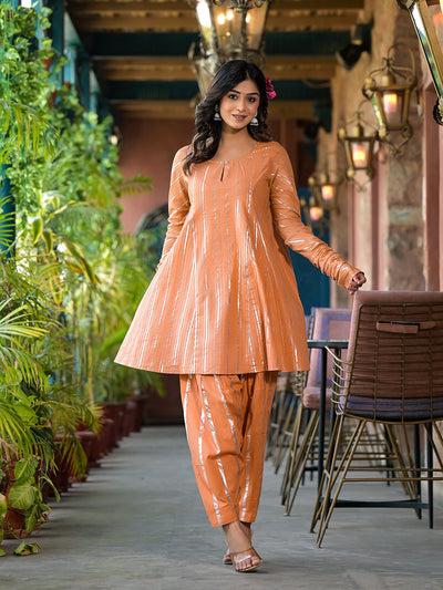 Orange Lurex pakistani Kurta Set