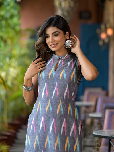 Grey Ikat Multicolored straight kurta