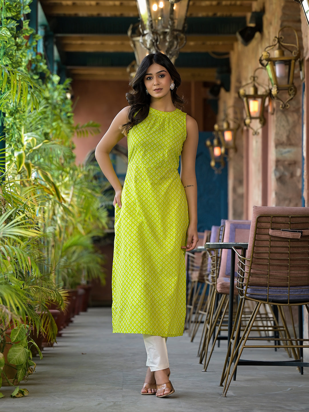 Lime Green Sleeveless Kurta