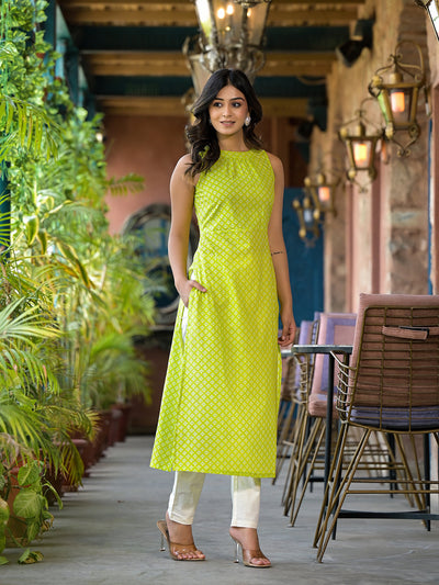 Lime Green Sleeveless Kurta