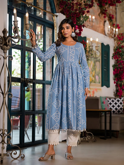 Sky Blue Bandhani Nyra Cut Kurta