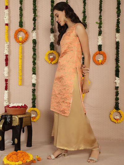 Orange Banarasi Jacquard Straight Kurta