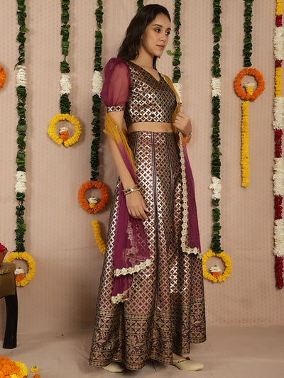 Voilet & Gold banarasi Jacquard Lehenga Choli