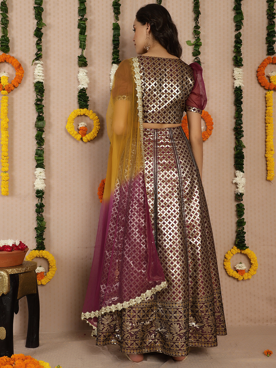 Voilet & Gold banarasi Jacquard Lehenga Choli