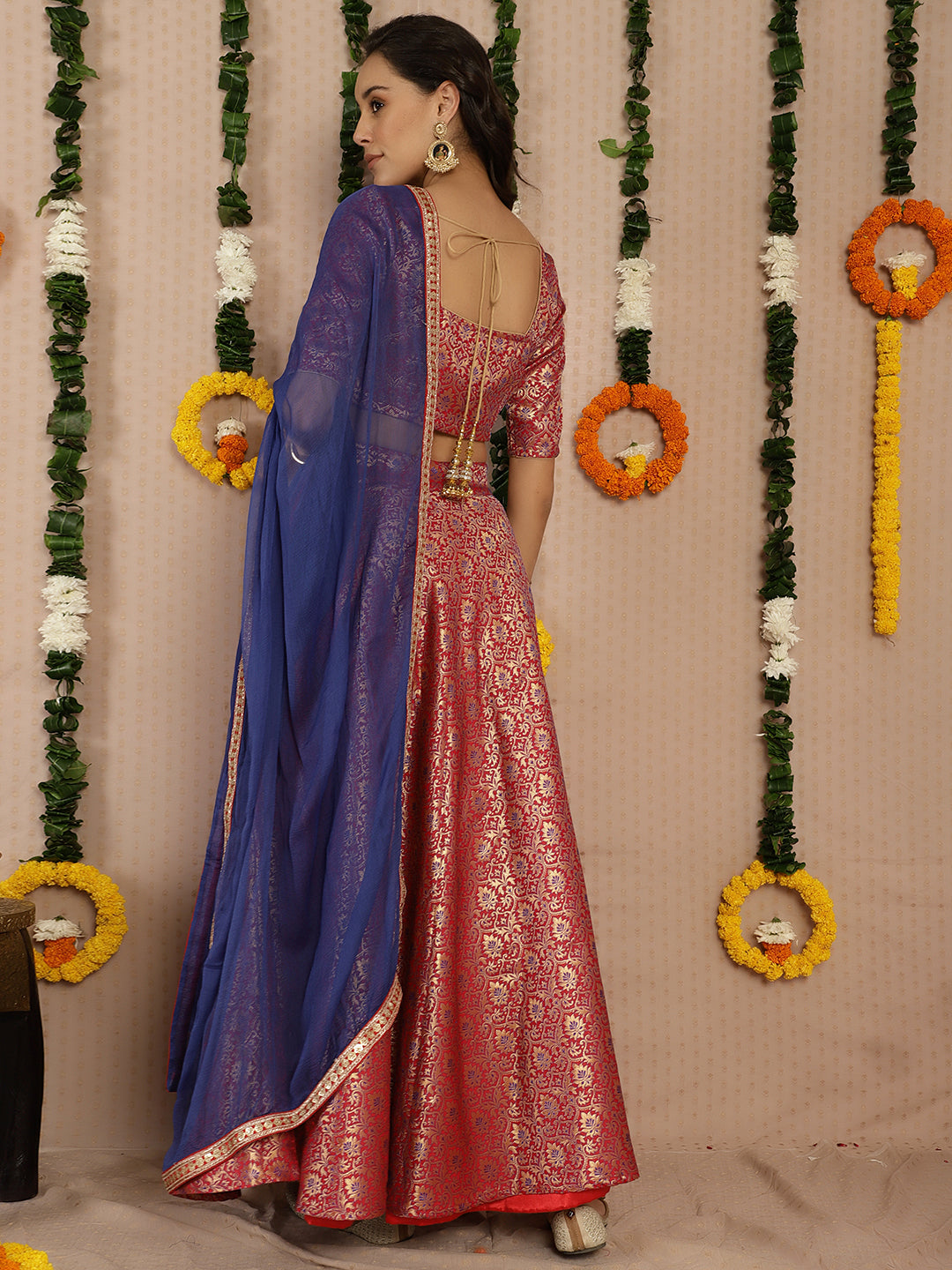 Red Banarasi Jacquard Lehenga Choli