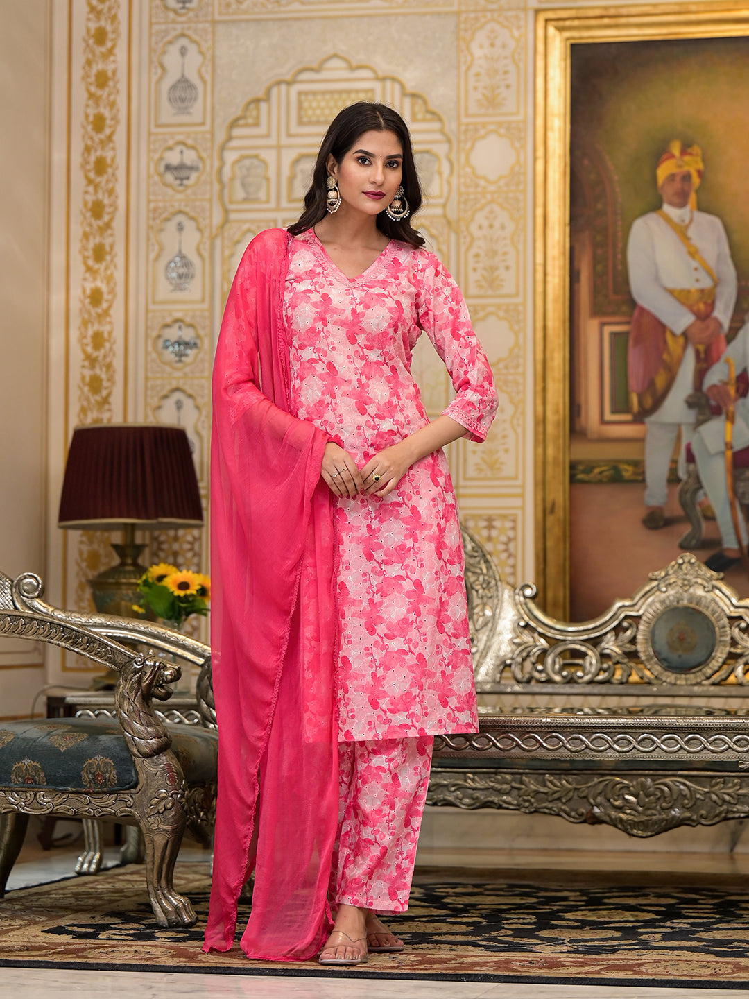 Pink Schiffli Kurta Set with Dupatta