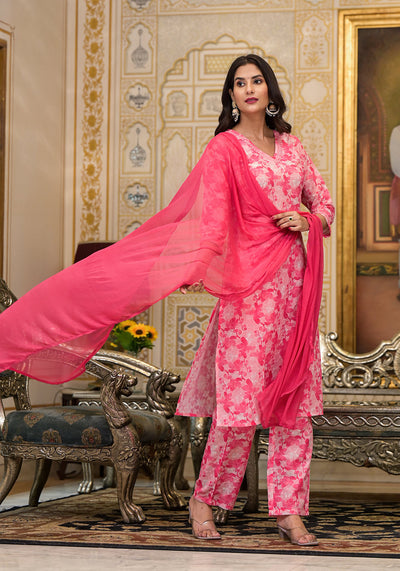 Pink Schiffli Kurta Set with Dupatta