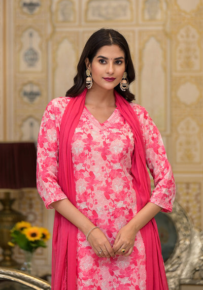 Pink Schiffli Kurta Set with Dupatta