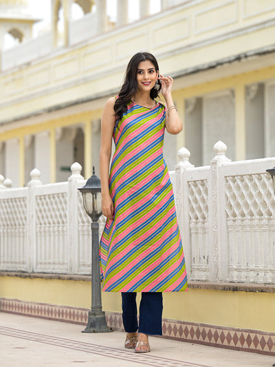 Multicolor Leheriya Straight Kurta