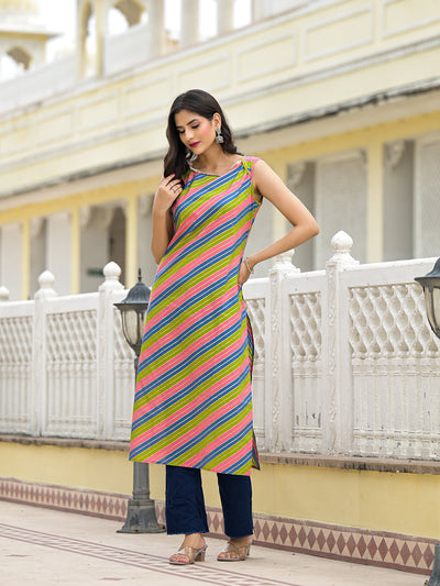 Multicolor Leheriya Straight Kurta