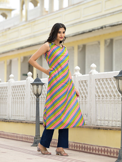 Multicolor Leheriya Straight Kurta