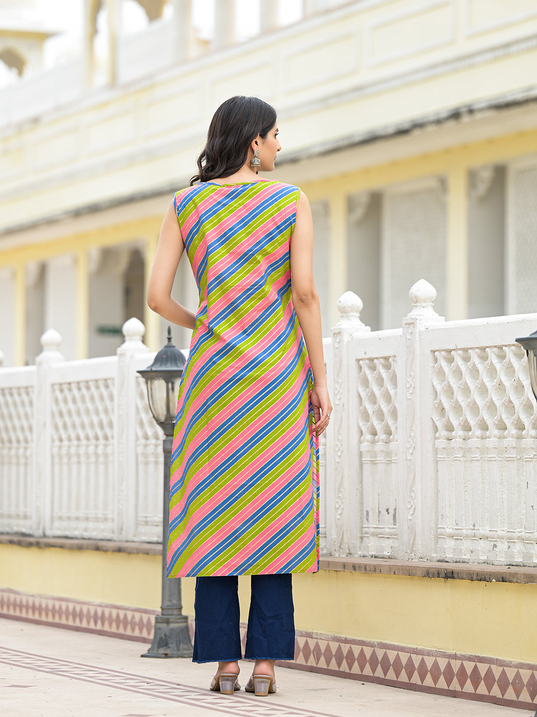 Multicolor Leheriya Straight Kurta