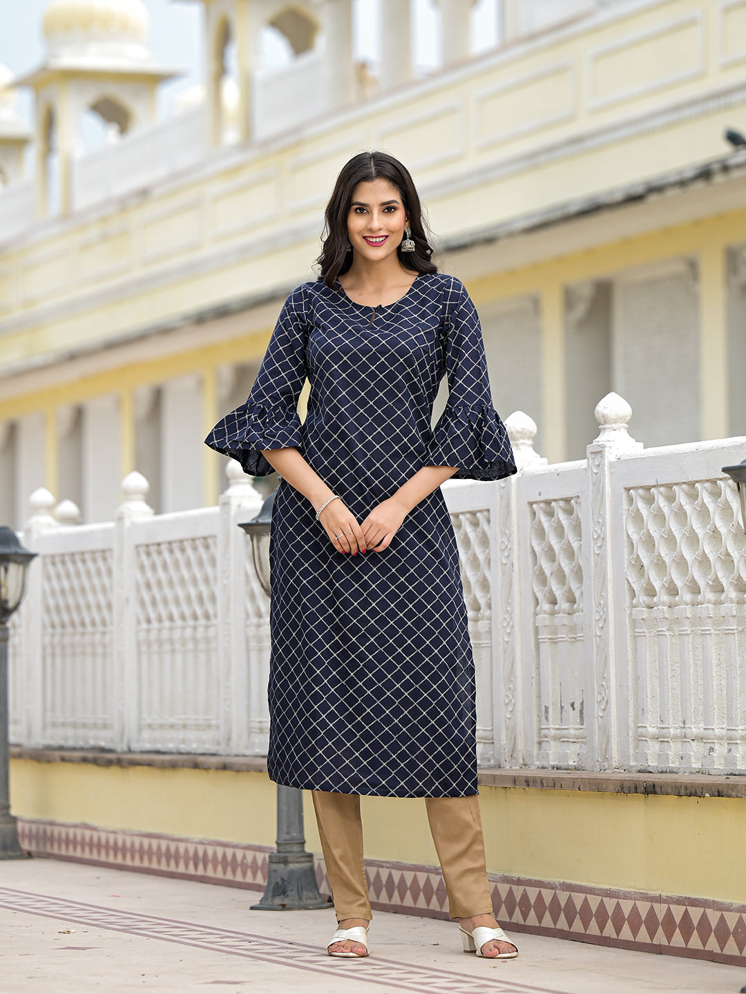 Indigo Kurta with Ruffled sleeve