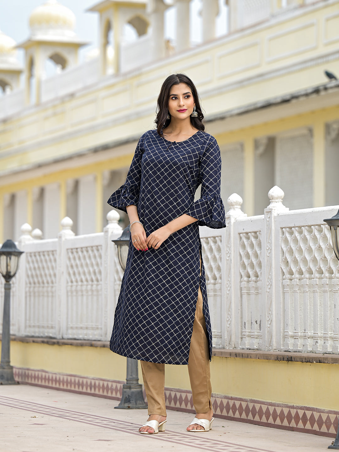 Indigo Kurta with Ruffled sleeve