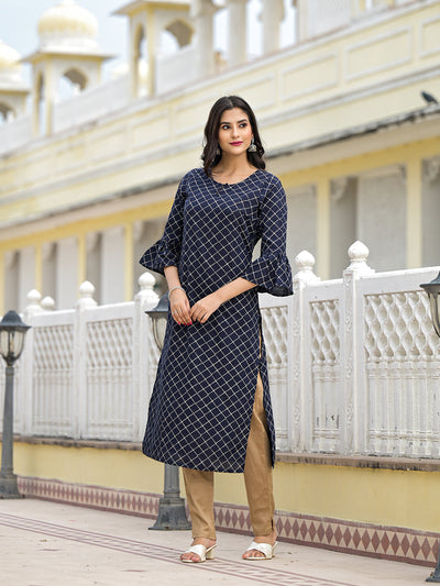 Indigo Kurta with Ruffled sleeve