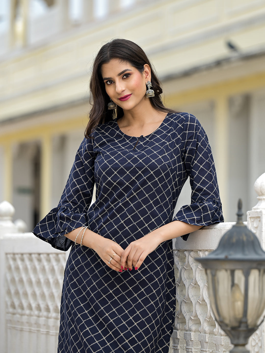 Indigo Kurta with Ruffled sleeve