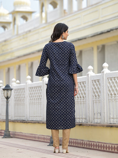 Indigo Kurta with Ruffled sleeve