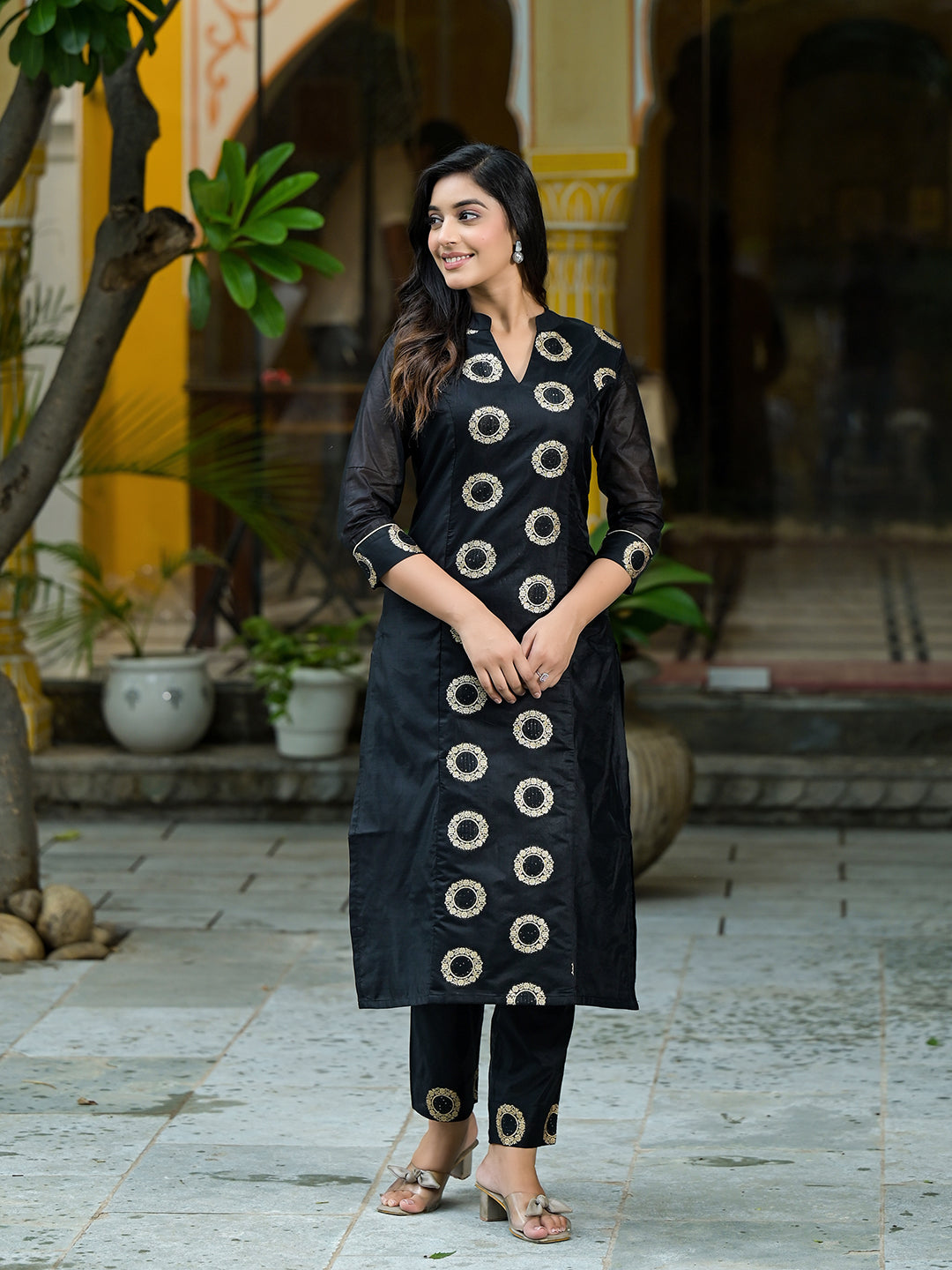 Black Zari jacquard Kurta Set