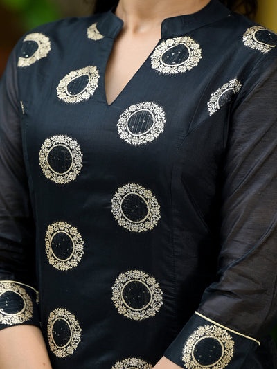 Black Zari jacquard Kurta Set