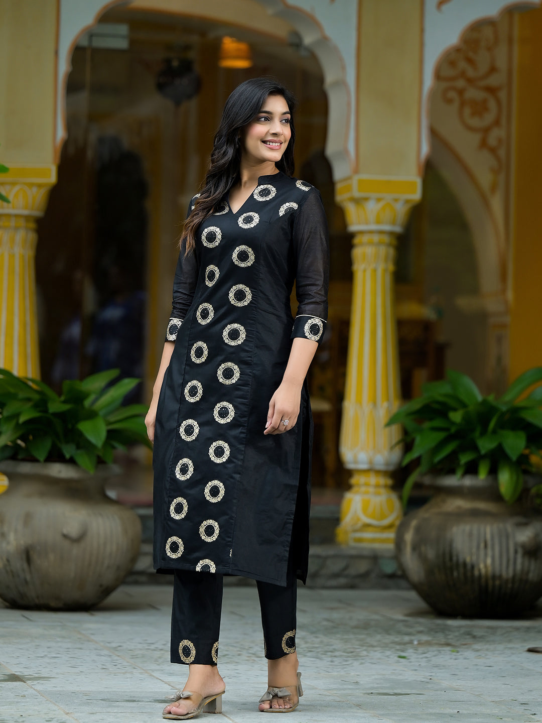 Black Zari jacquard Kurta Set