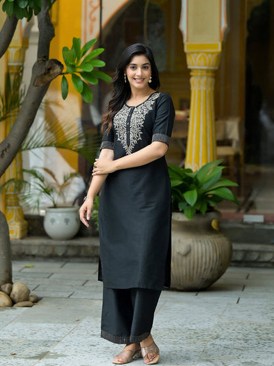 Black Kurta Set with Zari Embroidery