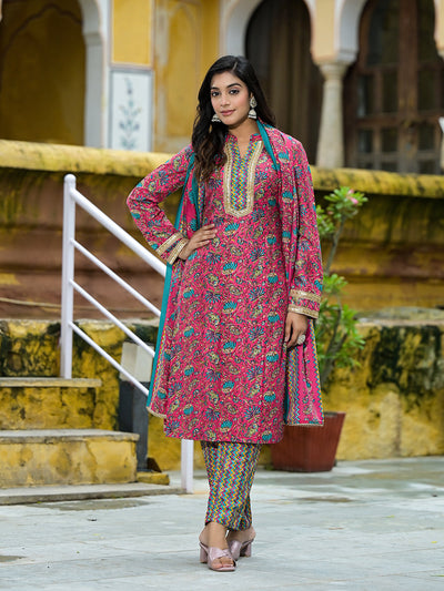 Magenta Silk Gold Foil Printed Suit Set