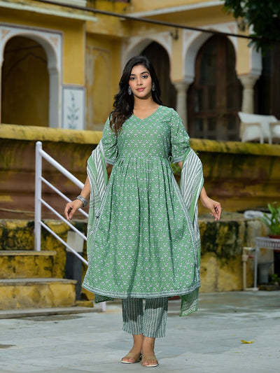 Mint Green A-Line Nyra Kurta pant Suit Set with Dupatta