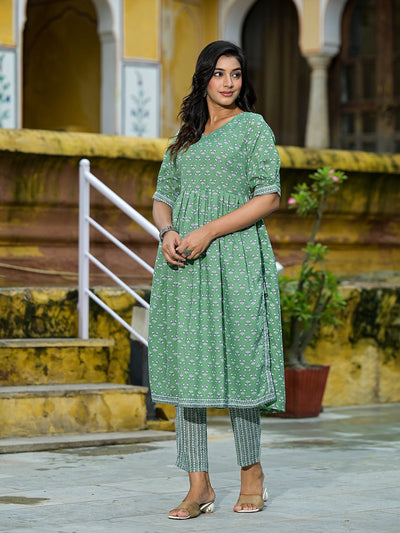 Mint Green A-Line Nyra Kurta pant Suit Set with Dupatta