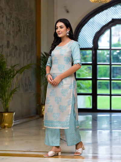 Turqoise Kota Doria layered Kurta Set