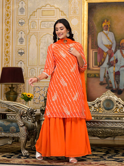 Orange Leheriya Kurta Sharara With Gota Embroidery