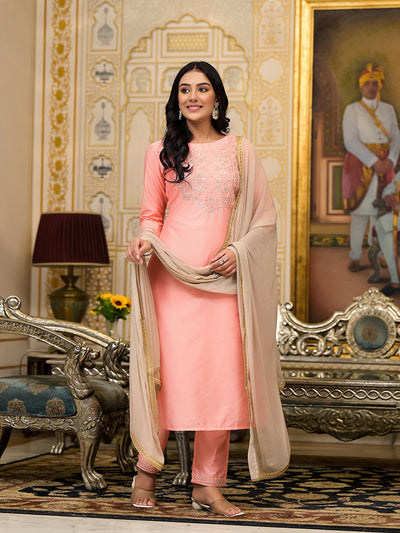 Peach Gota Patti Silk Kurta Set with Dupatta