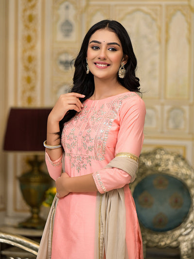 Peach Gota Patti Silk Kurta Set with Dupatta