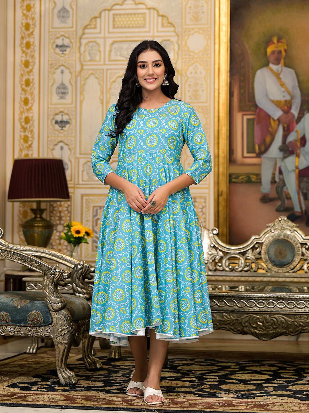 Sky Blue bandhani Printed Anarkali Kurta