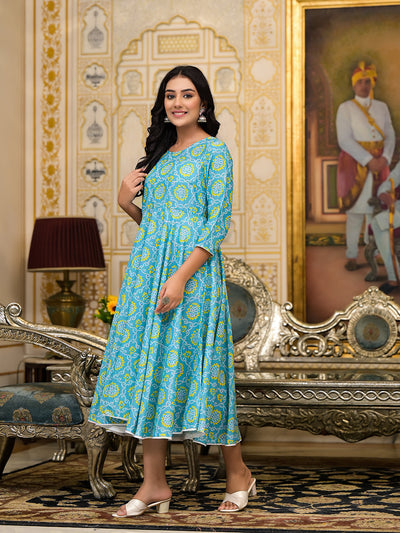 Sky Blue bandhani Printed Anarkali Kurta